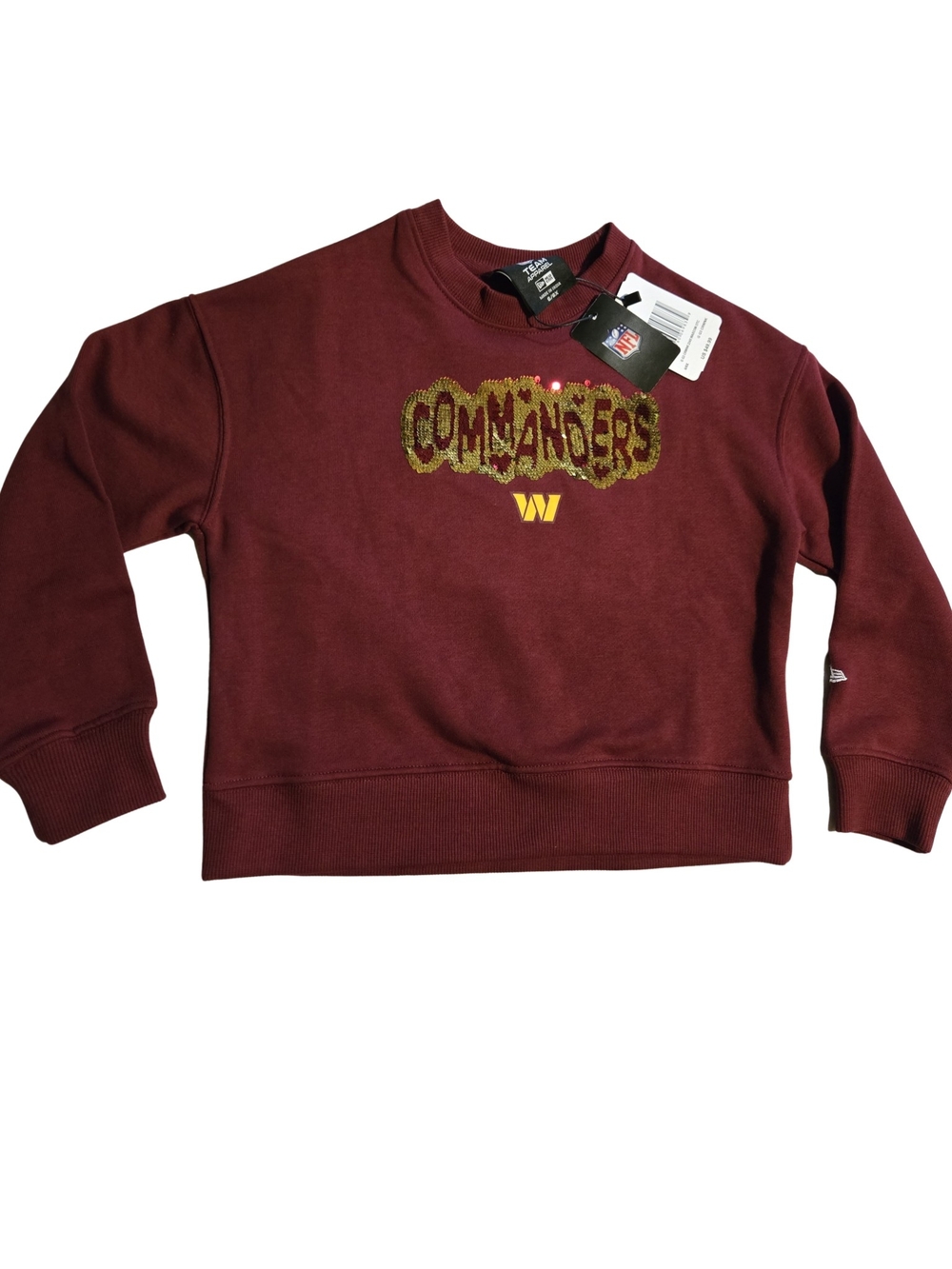 NFL Commanders Girls Burgundy Sequin Logo Crewneck Sweatshirt Size Small 6/ 6x